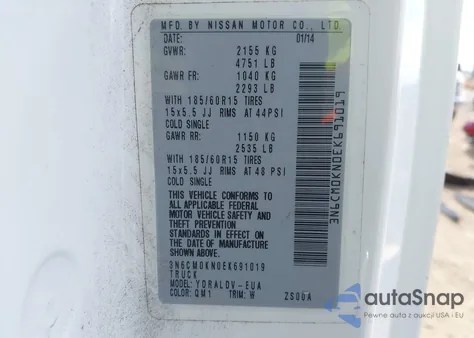 2014 Nissan Nv200 S from USA, damaged, VIN 3N6CM0KN0EK691019